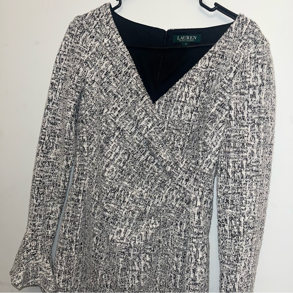 Lauren Ralph Lauren Black and White Tweed Midi Dress Size 6